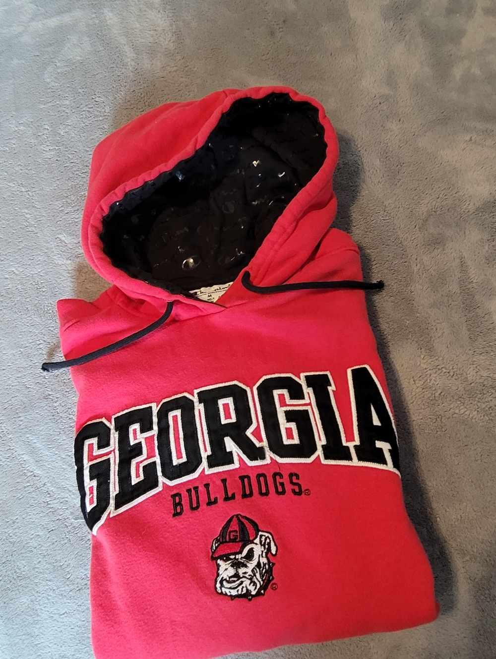 Champion Georgia Bulldogs Red Hooded Sweatshirt Size Medium EUC Football Dawgs